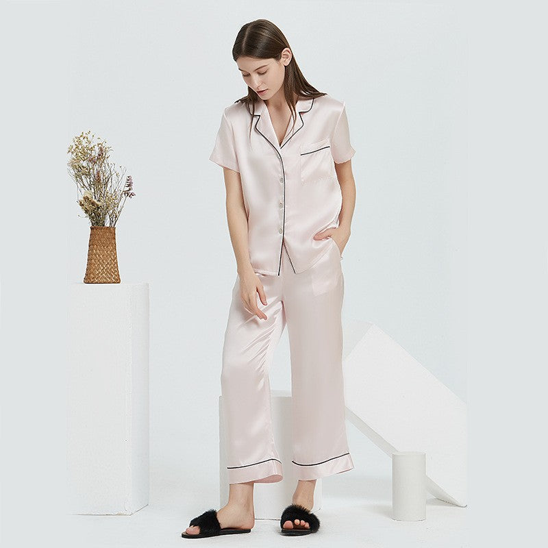 silk pajamas short sleeves and shorts two-piece set