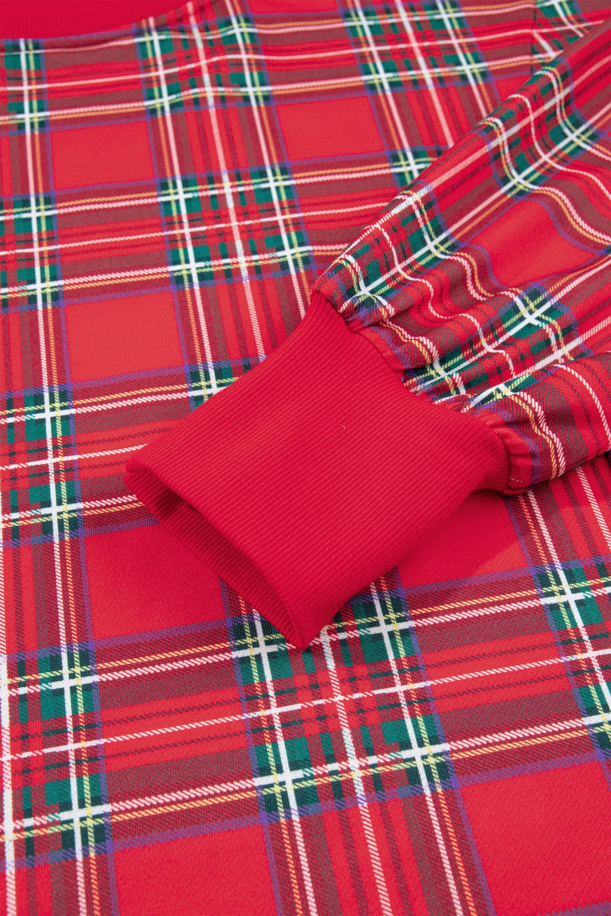 Red Plus Size Festive Plaid Long Sleeve Split Tunic Sweatshirt