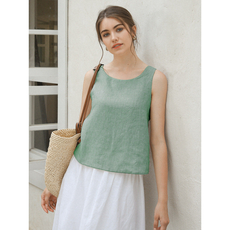 linen tank with crisscross back detail