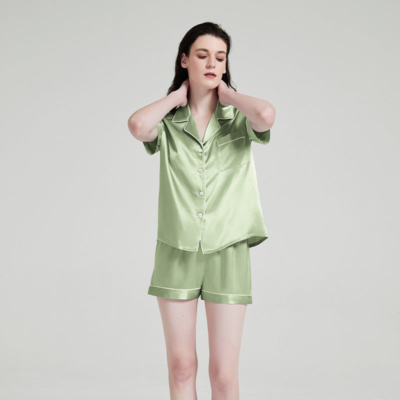 silk pajamas short sleeves and shorts two-piece set