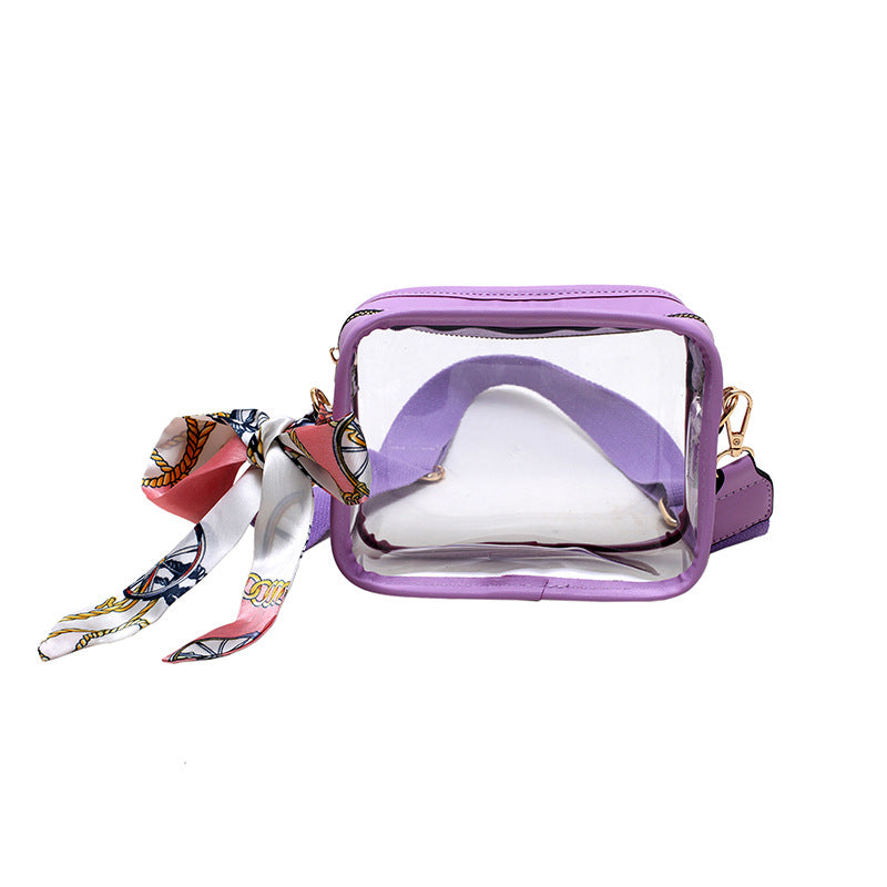 square PVC transparent bag, wide shoulder strap crossbody bag
