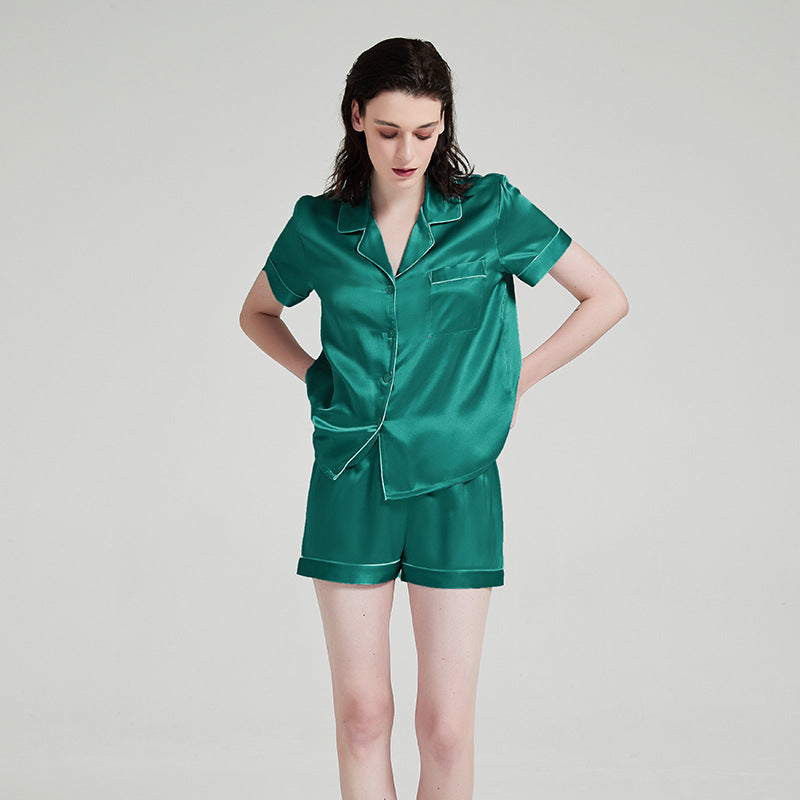 silk pajamas short sleeves and shorts two-piece set