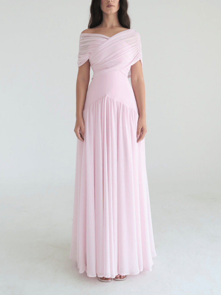 romantic shawl collar long dress