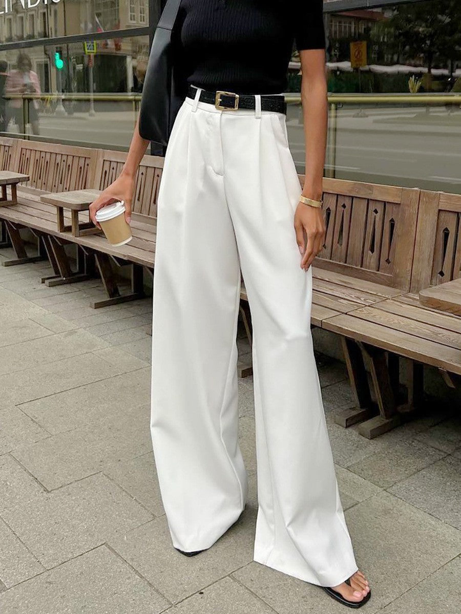 high-waisted casual pants, loose floor-length pants