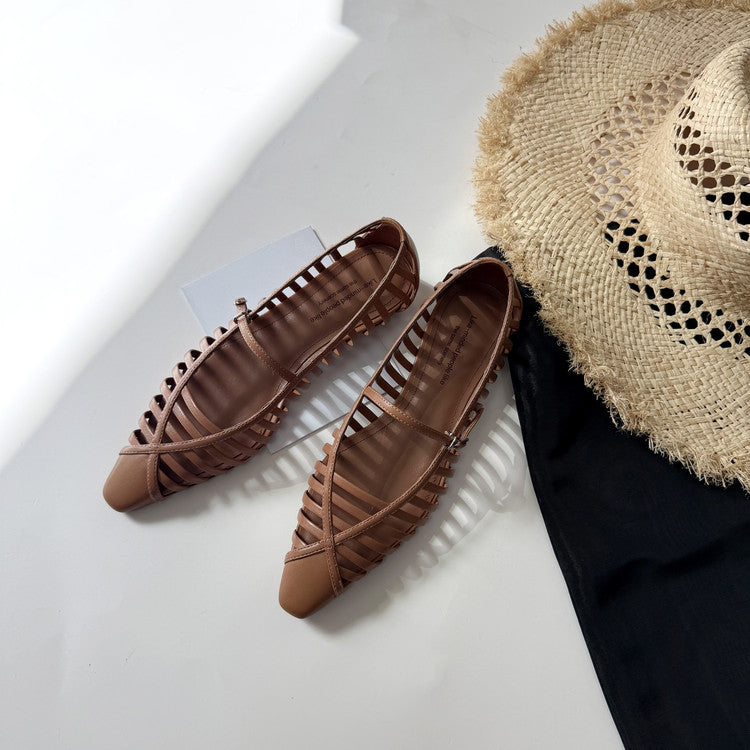 women's flats with thin woven strips