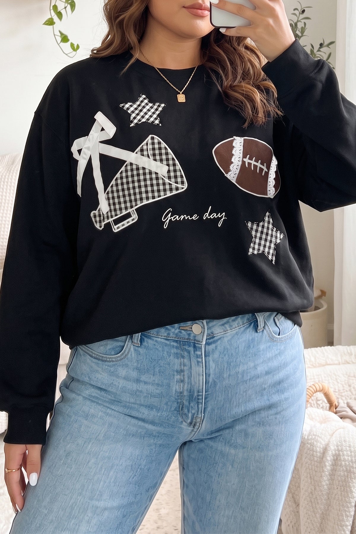 Racing Red Rugby Game Day Patchwork Graphic Plus Size Sweatshirt