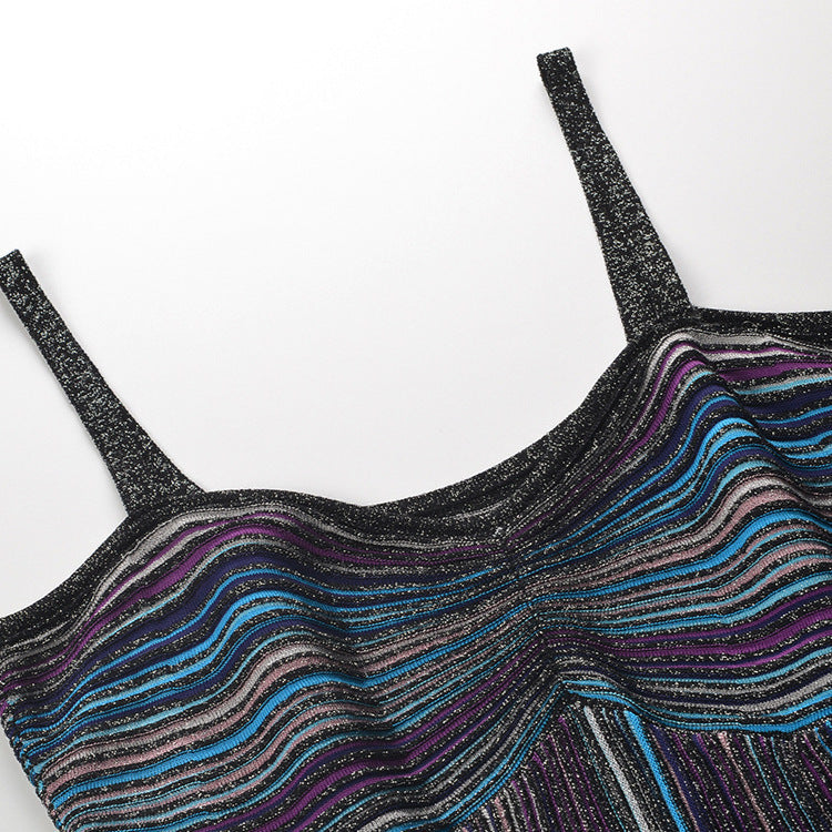 colorful striped pleated long dress