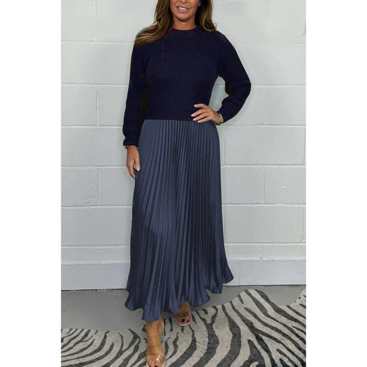 mixed media dress. pleated skirt bottom and sweater top.