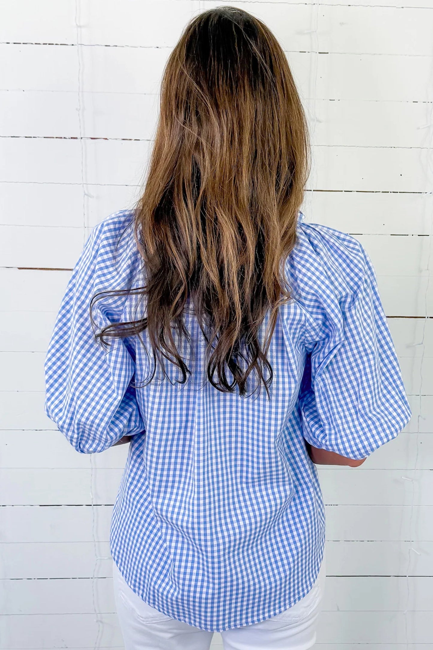 Sky Blue Summer Plaid Cornflower Blouse Top
