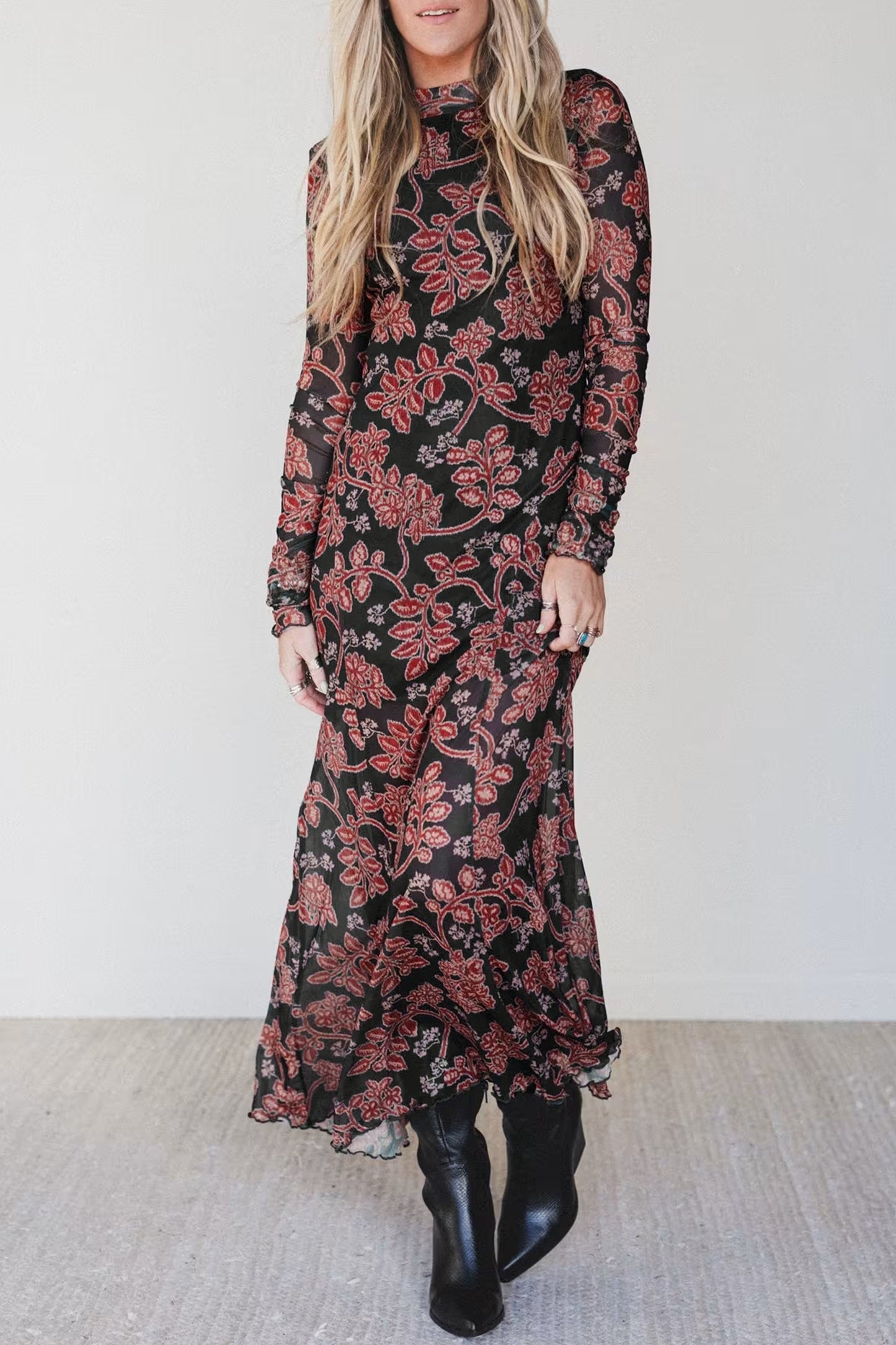 Black Morning Spice Floral Maxi Dress