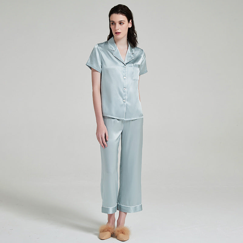 silk pajamas short sleeves and shorts two-piece set