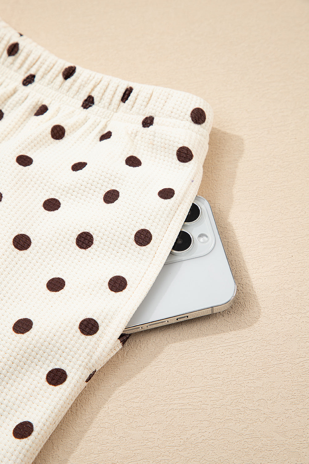 White Polka Dot Print Long Sleeve Top Drawstring Jogger Pants Lounge Set