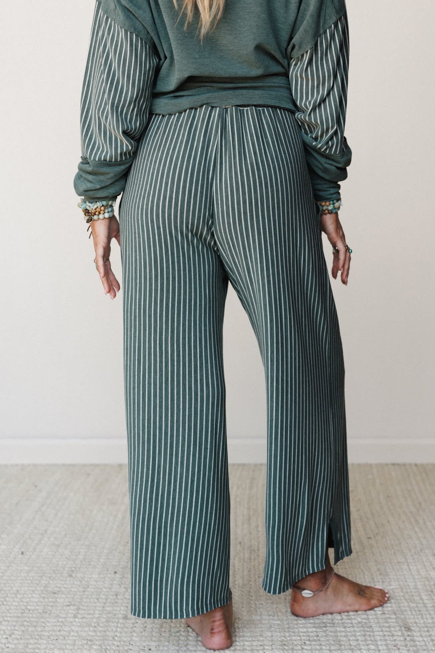 Green Bay Rae Edge Patchwork Long Sleeve Top Pocket Casual Pants 2pcs Set