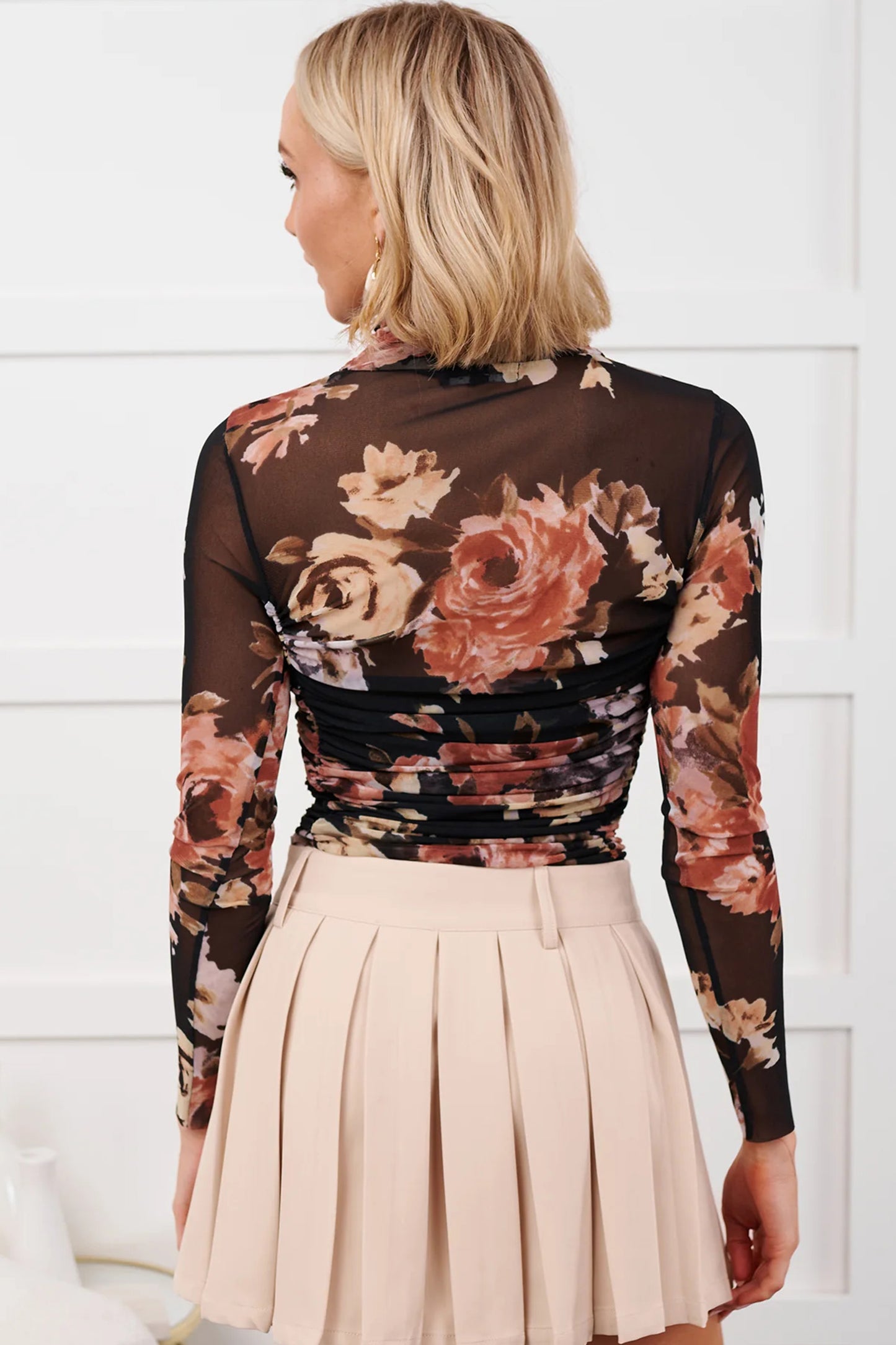 Brown Heartfelt Glance Floral Mesh Bodysuit