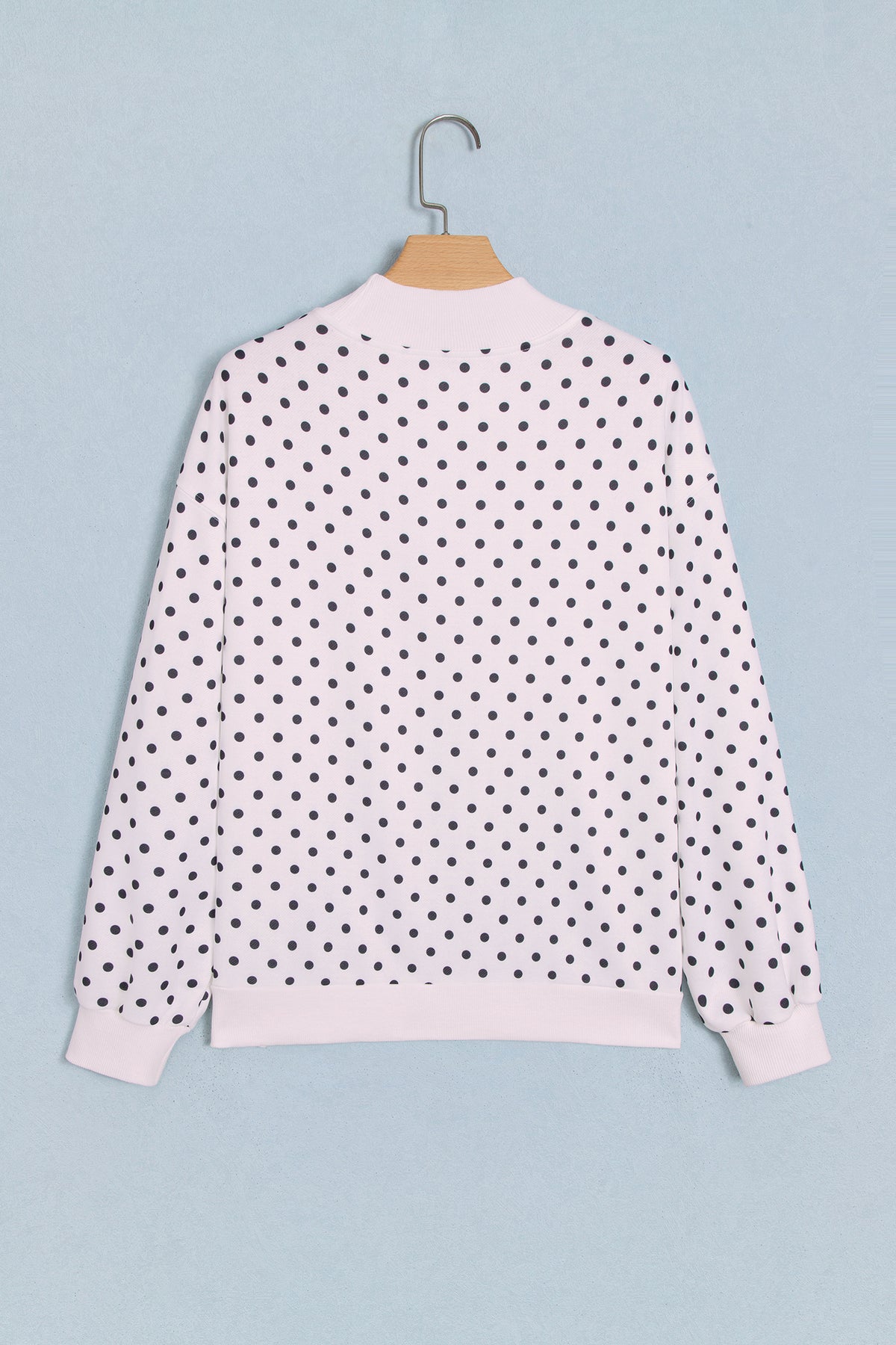 White Casual Polka Dot Mock Neck Sweatshirt