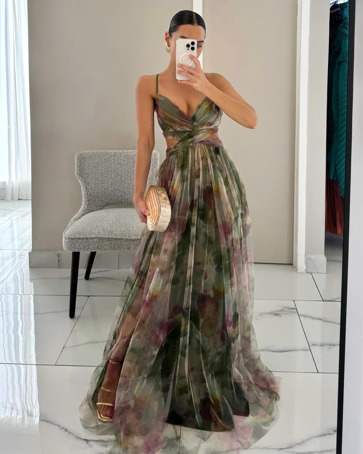 flowy printed party dress