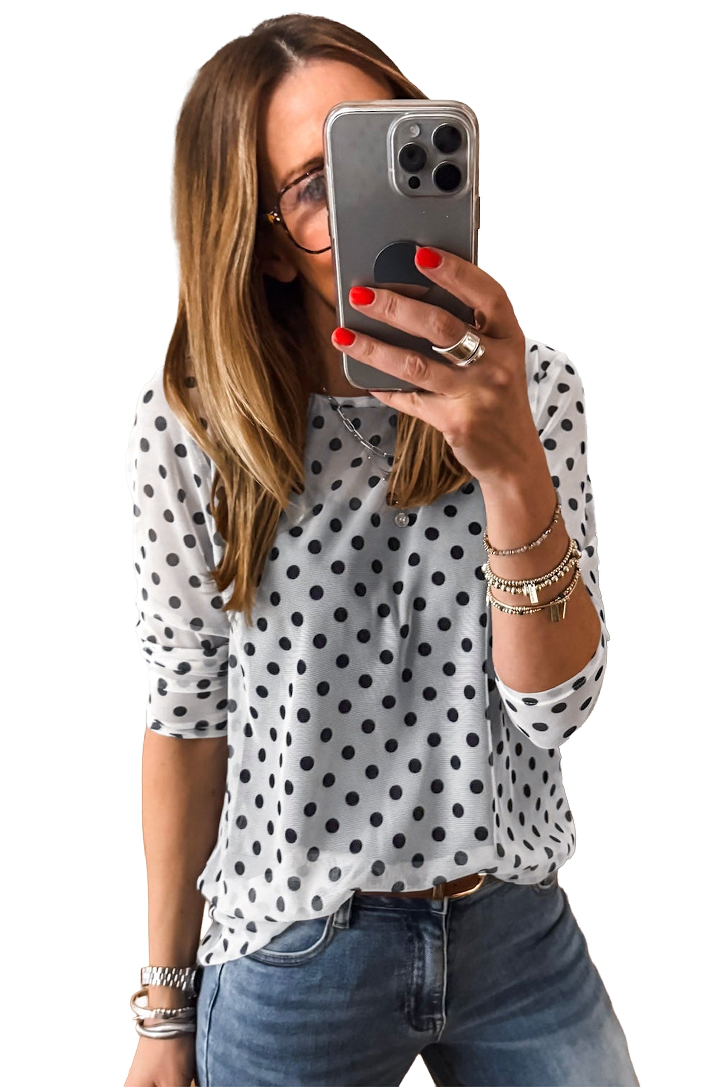 Black Polka Dot Round Neck Long Sleeve Shift Pullover