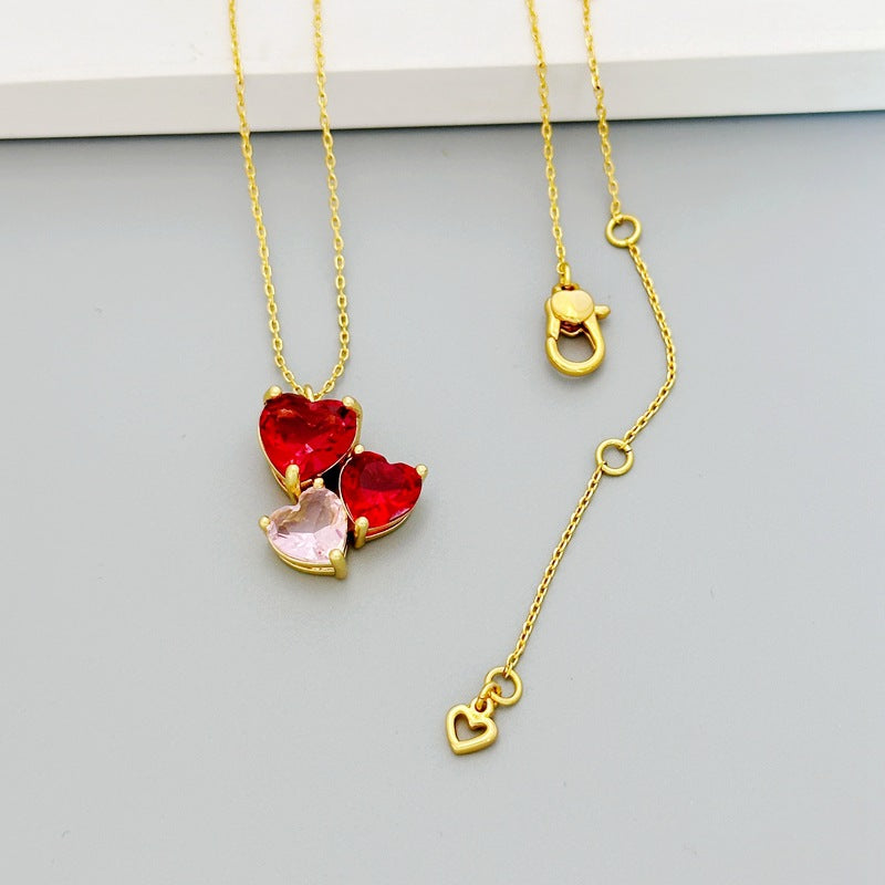 heart-shaped 925 stud earrings and matching necklace