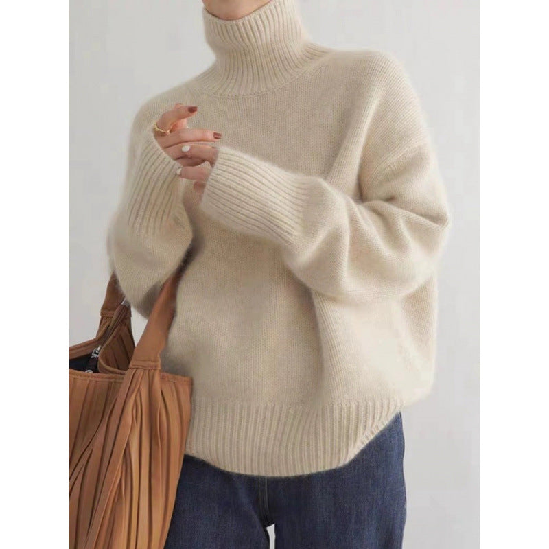 high-neck sweater for women, loose and versatile knitted pullover