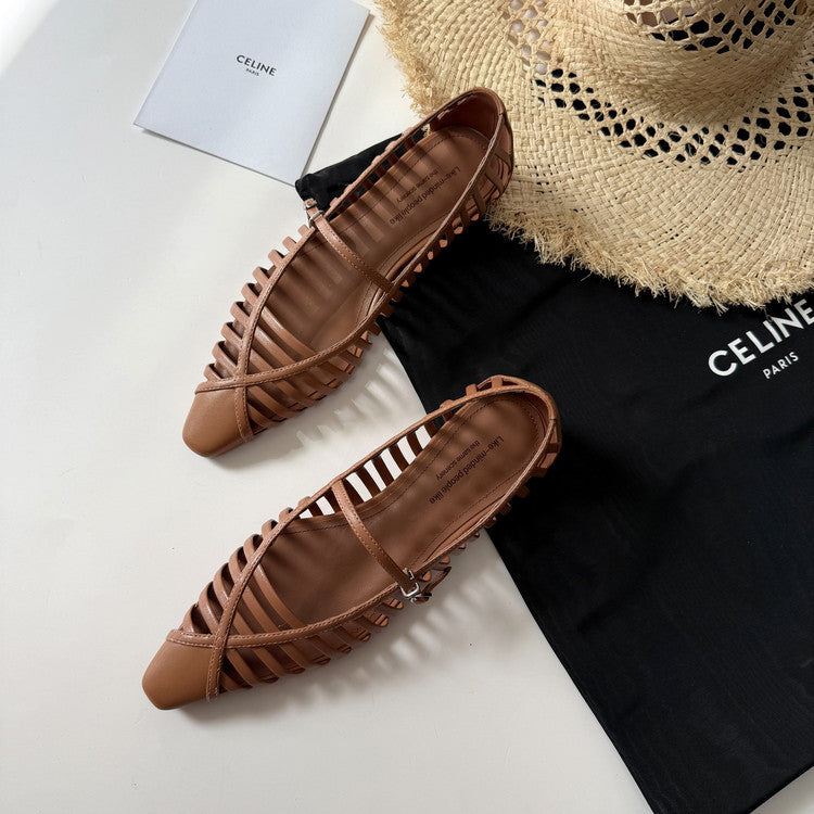 women's flats with thin woven strips