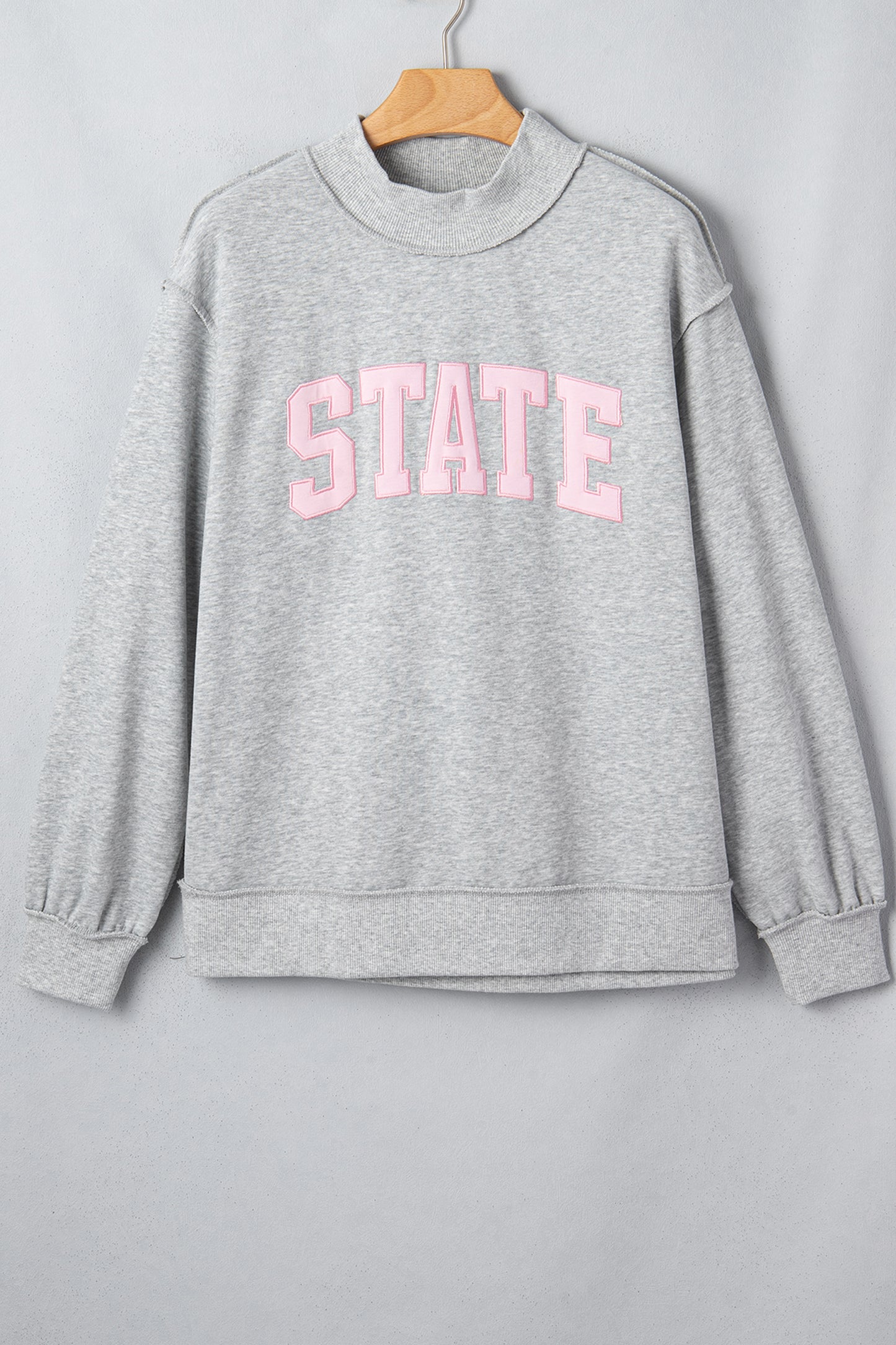 Light Grey Exposed Seam Mock Neck STATE Letter Graphic Loose Sweatshirt