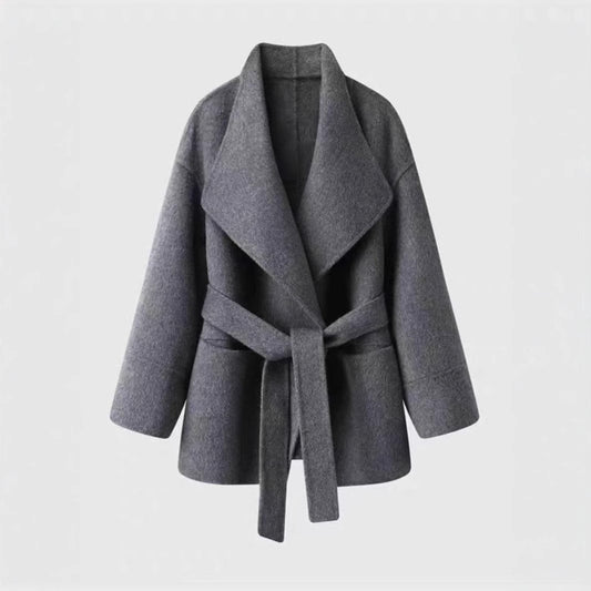 versatile tie waist shawl collar double-sided woolen coat for women