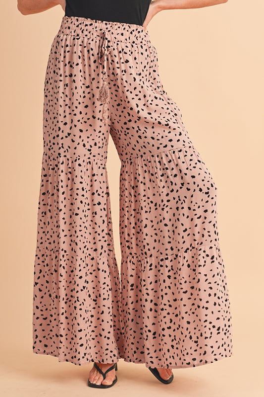 Brown Ruffle Wide Leg Animal Palazzo Pants
