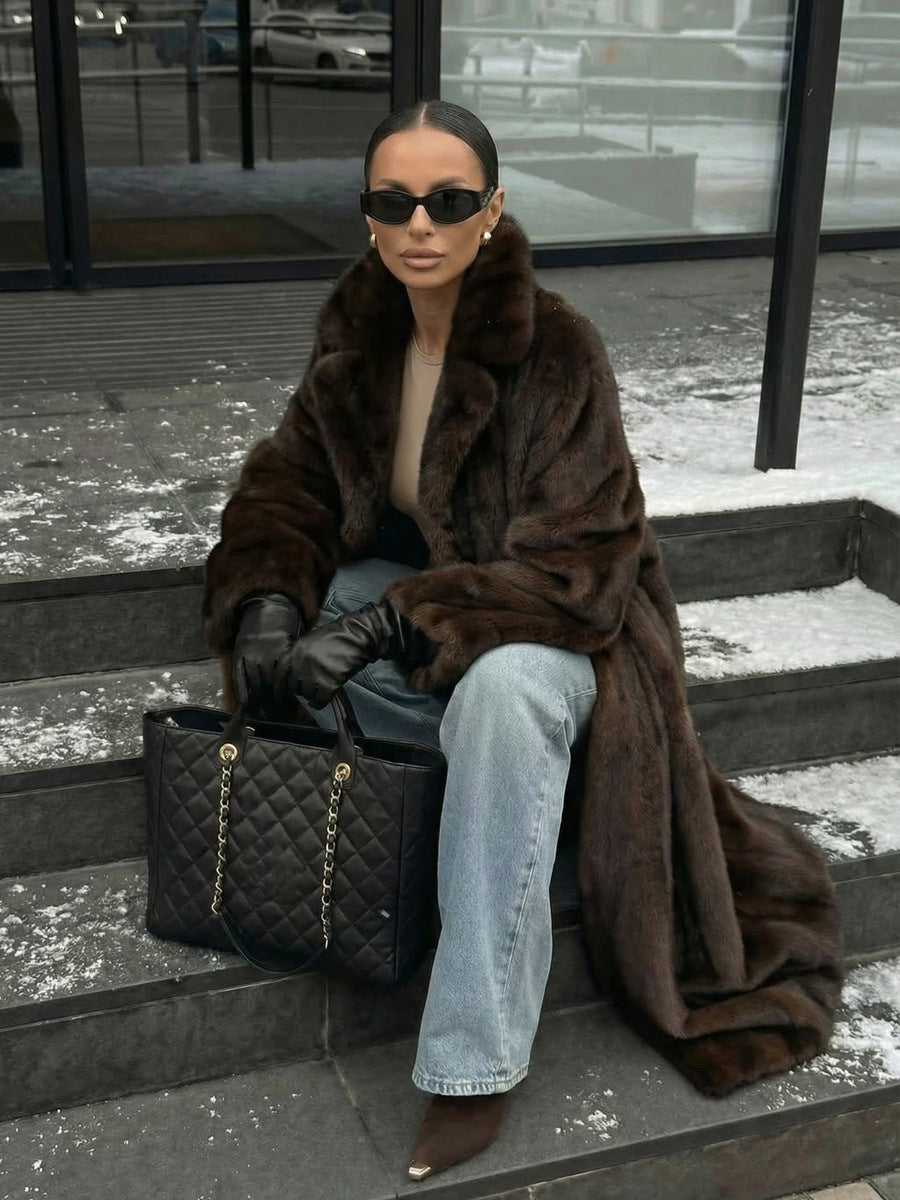 long brown faux mink fur coat artificial fur