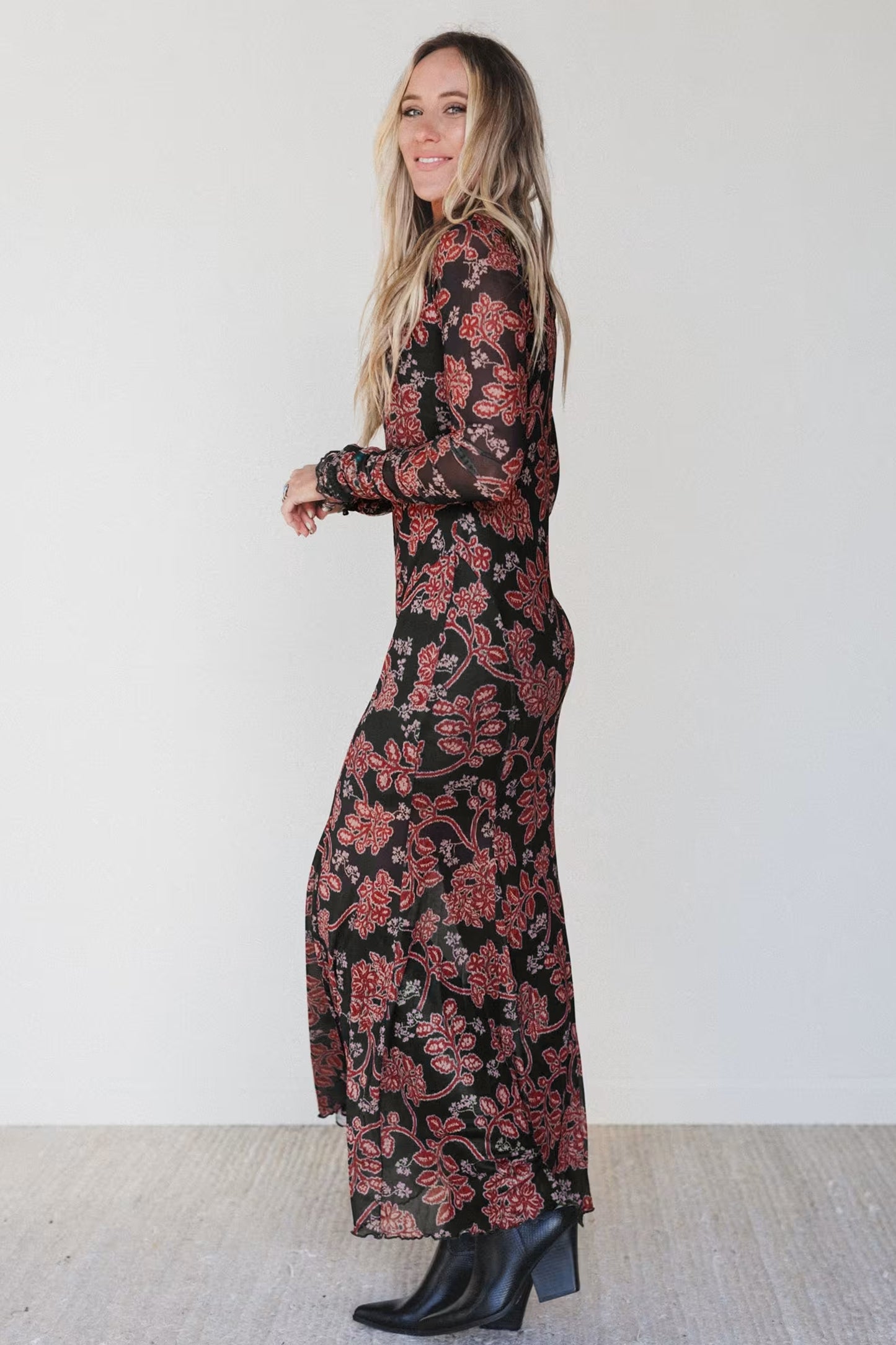 Black Morning Spice Floral Maxi Dress