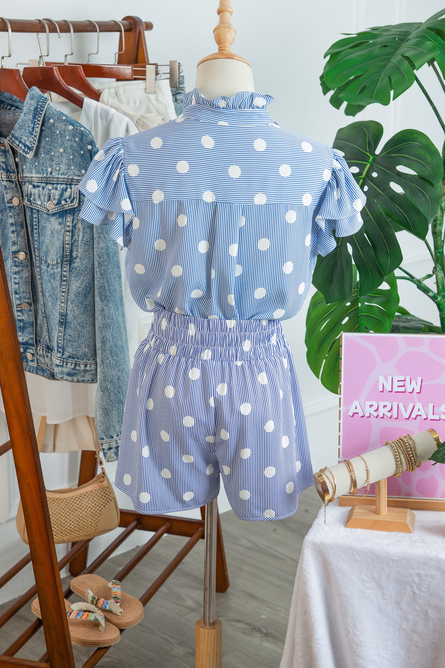Apricot Polka Dot Print Shirred High Waist Casual Shorts