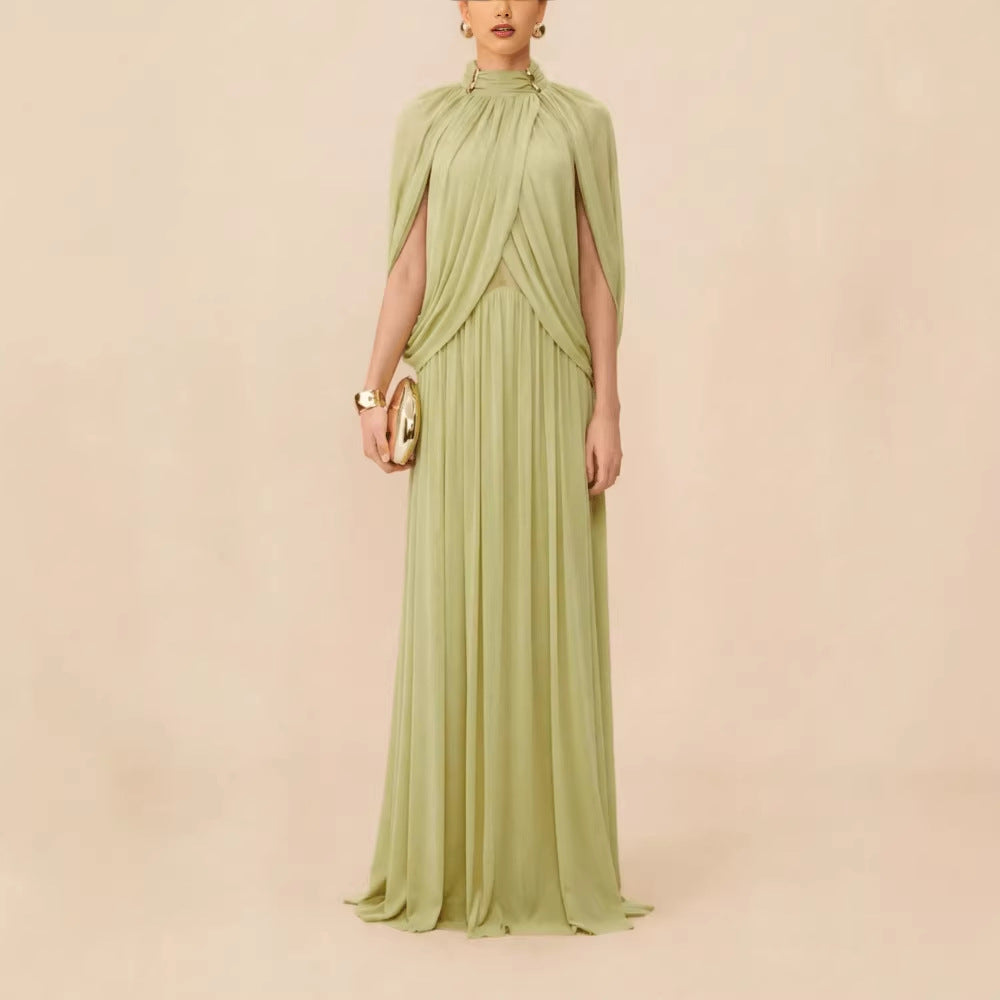 old hollywood cross-sleeved, form-fitting draped dress