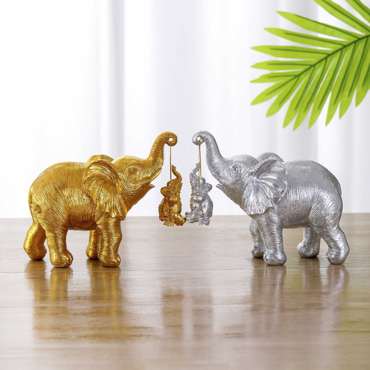 Elephant mother and child resin-made desktop ornament