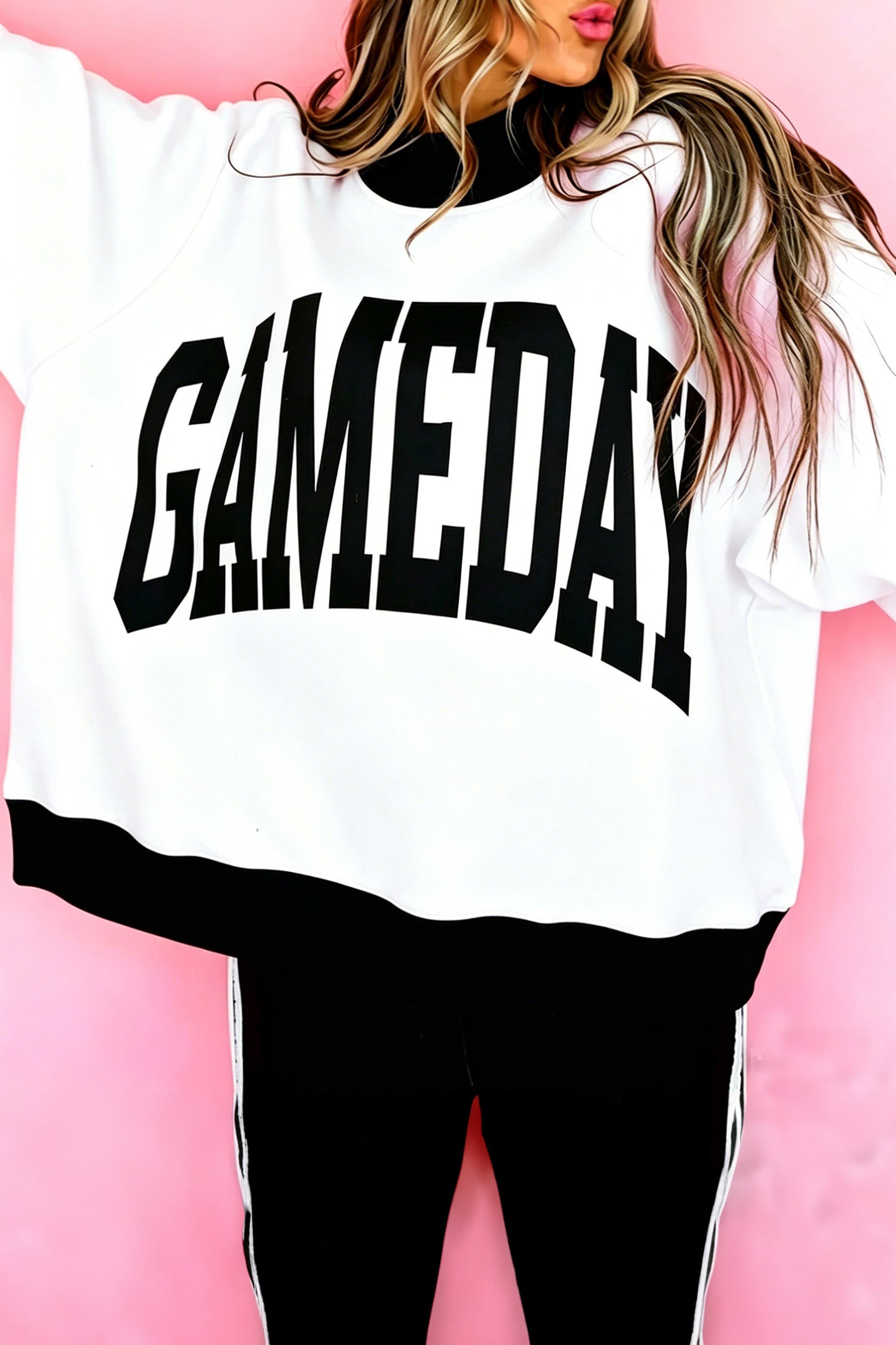 Reversable Checkered Print High Neck Baggy Sweatshirt