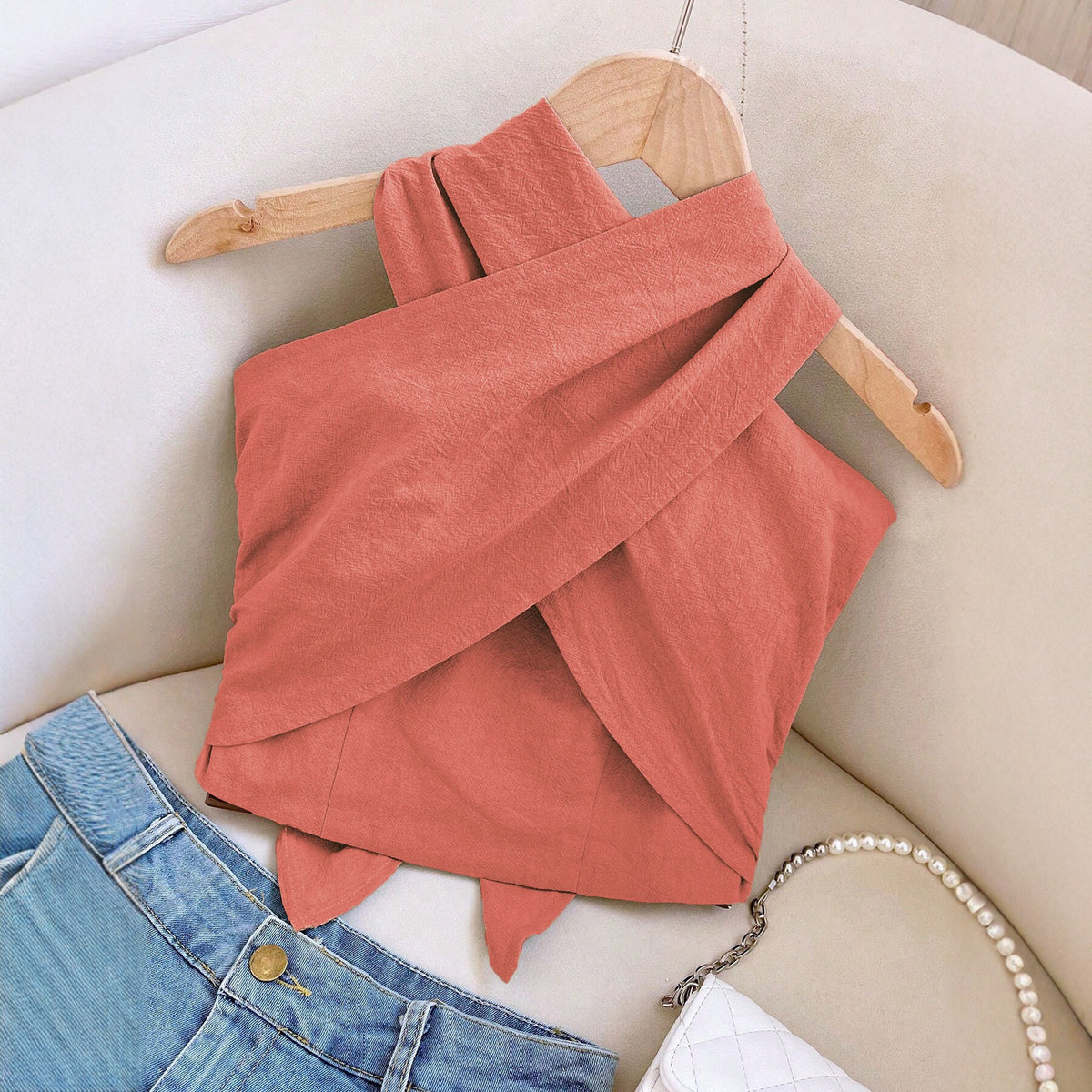 linen Criss cross halter top
