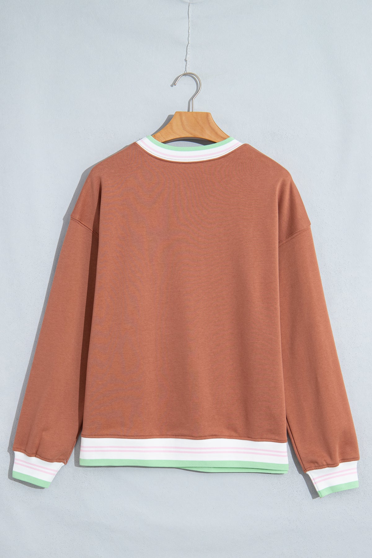 Racing Red Contrast Striped Trim Baggy Pullover Sweatshirt