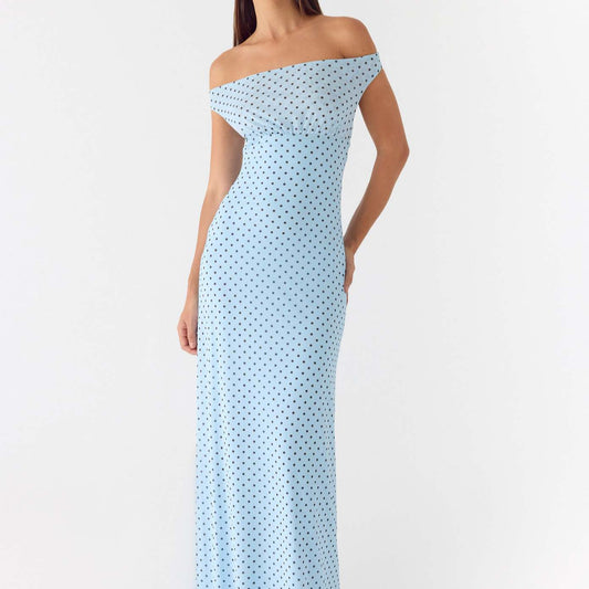 Elegant polka dot off the shoulder gown