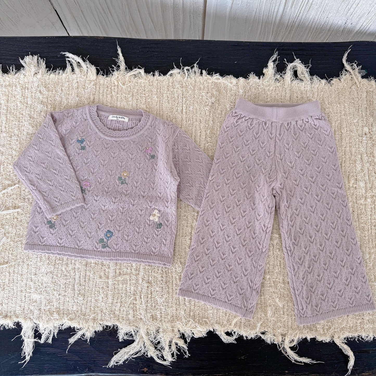 girls' embroidered sweater + wide-leg long pants 2-piece set