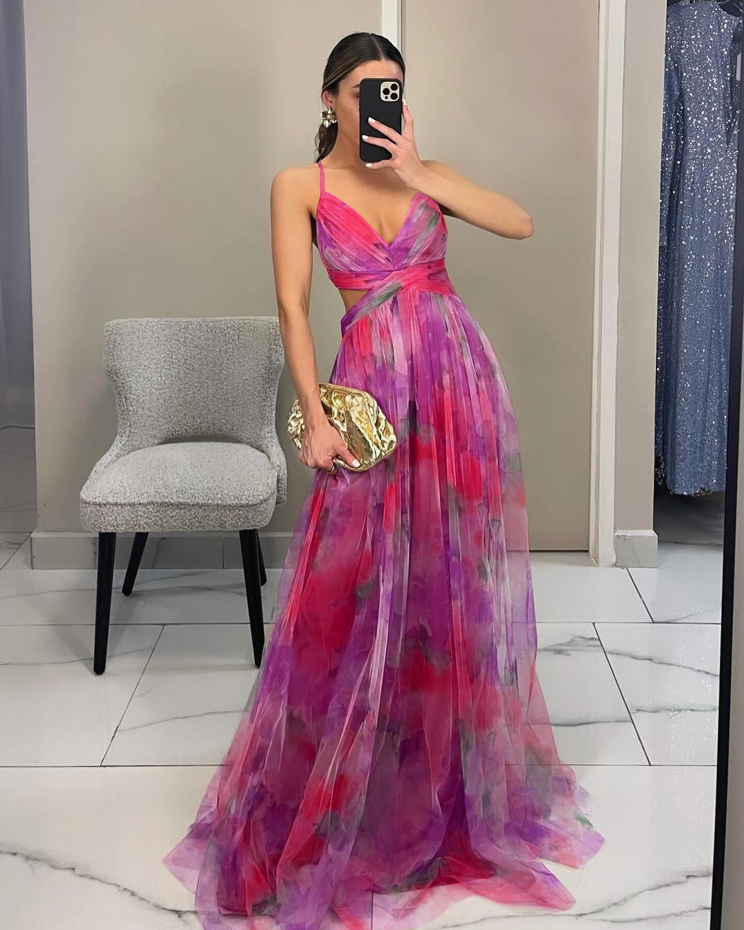 flowy printed party dress