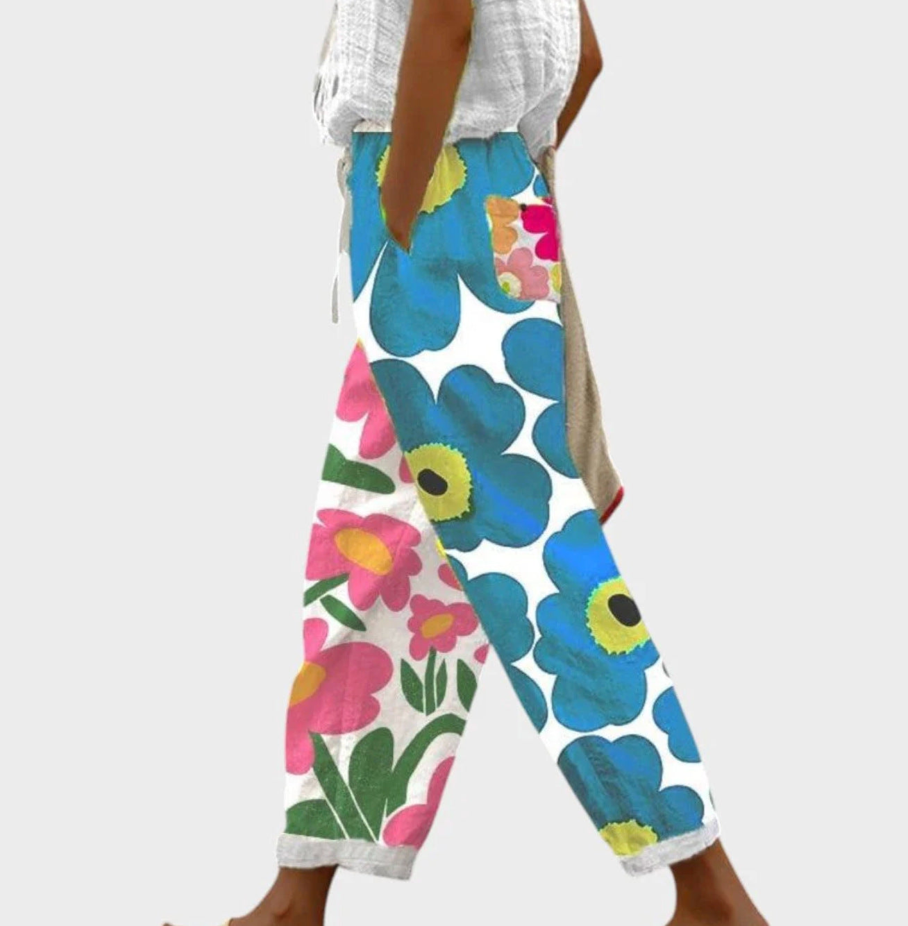 printed rolled-up casual pants