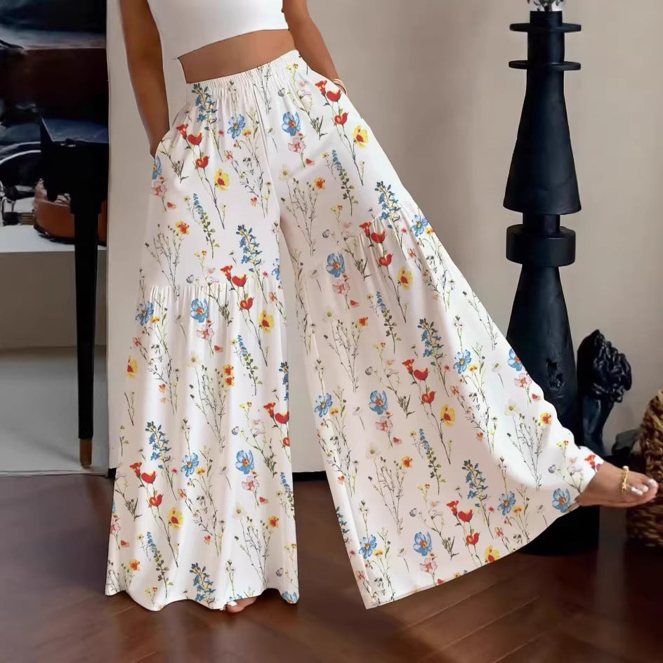 wide leg floral print pants