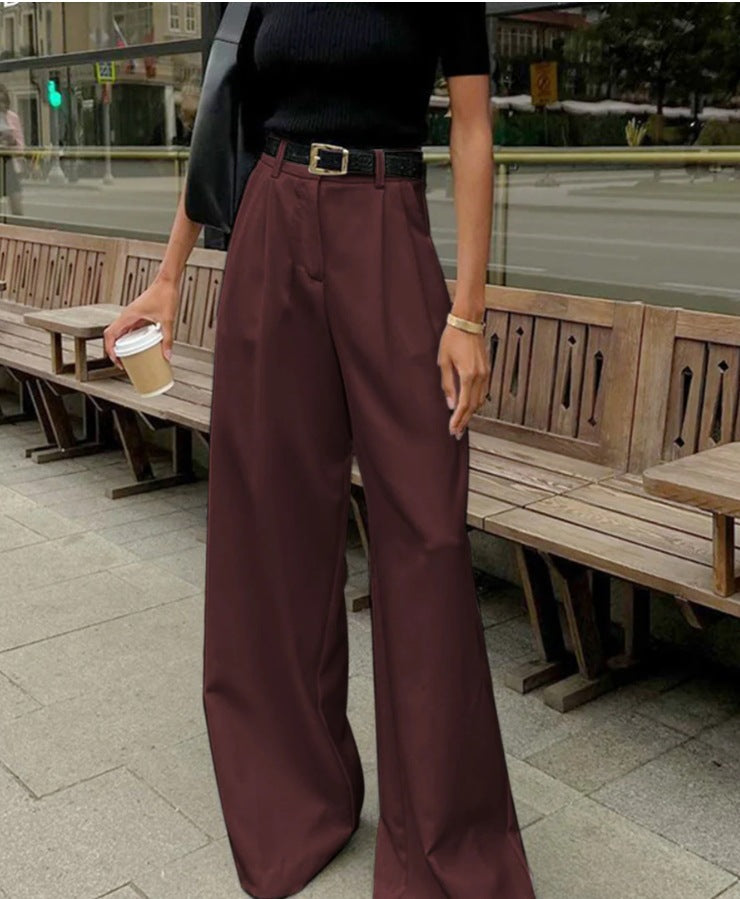 high-waisted casual pants, loose floor-length pants