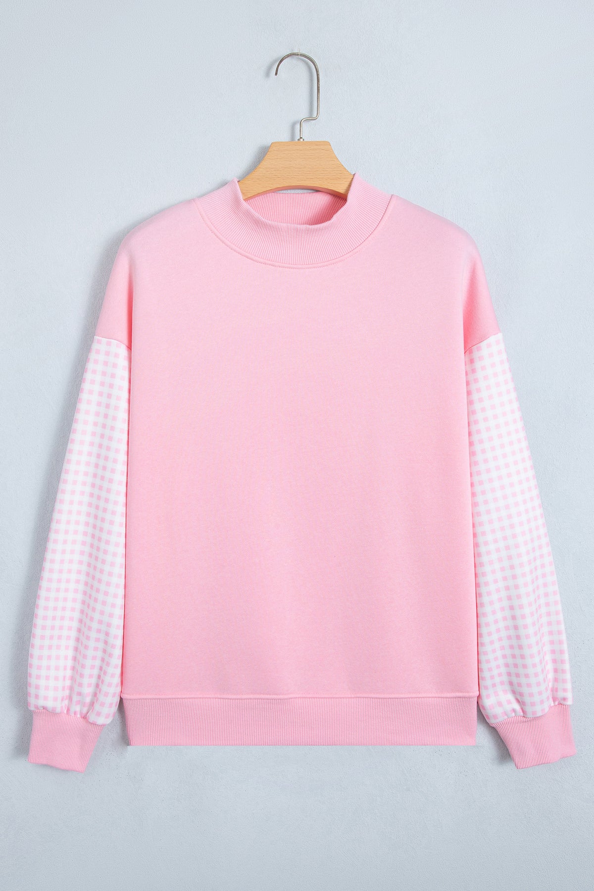 Coffee Plaid Sleeve Colorblock Loose Tunic Sweatshirt