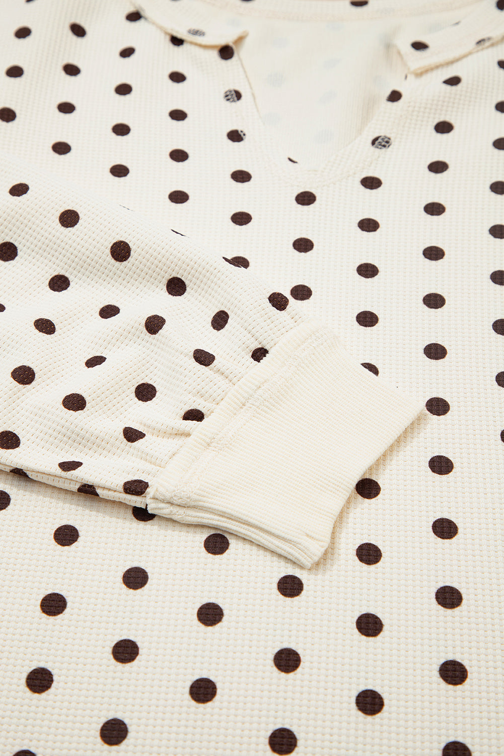 White Polka Dot Print Long Sleeve Top Drawstring Jogger Pants Lounge Set