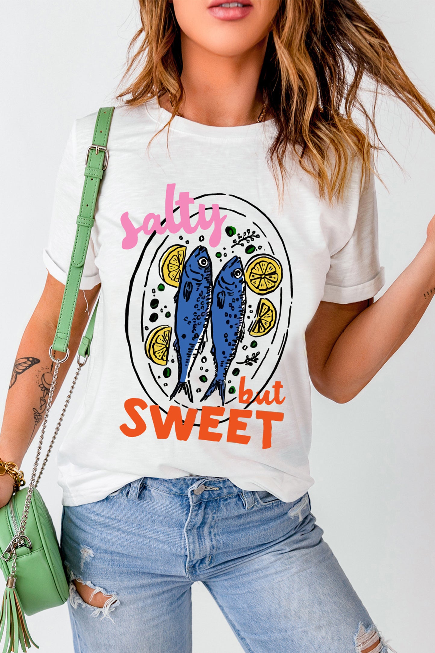 White Salty But Sweet Lemon Fish Graphic Tee