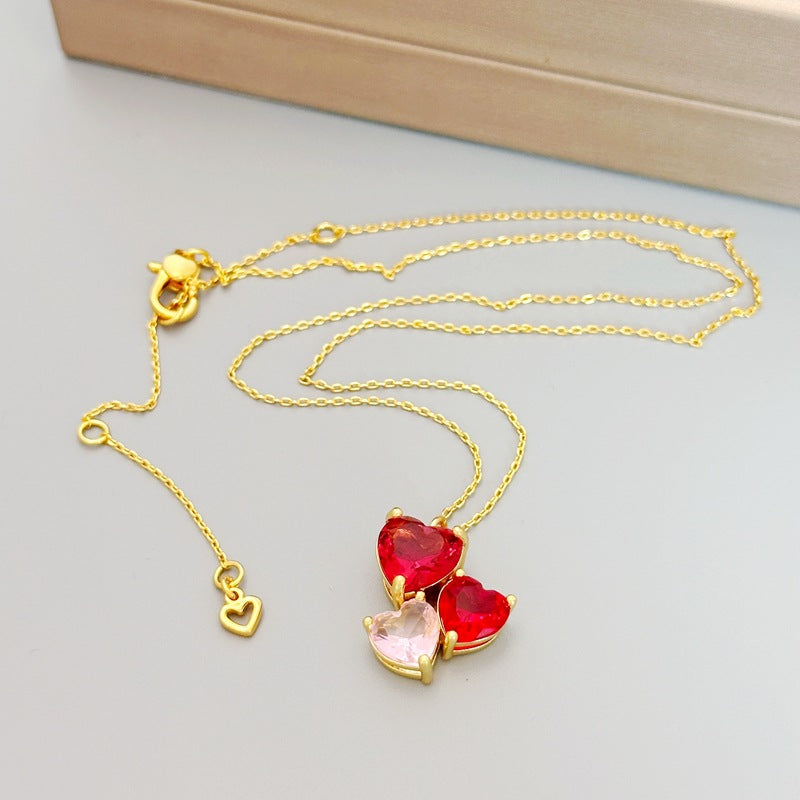 heart-shaped 925 stud earrings and matching necklace