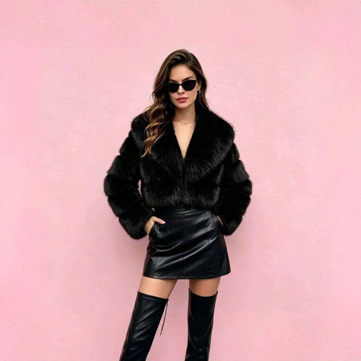 Short women's faux fur coat