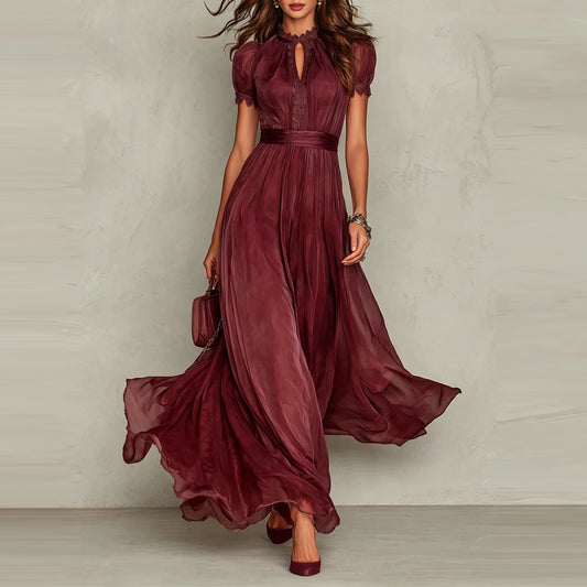 cinched waist and ruffled edges dress with keyhole neckline