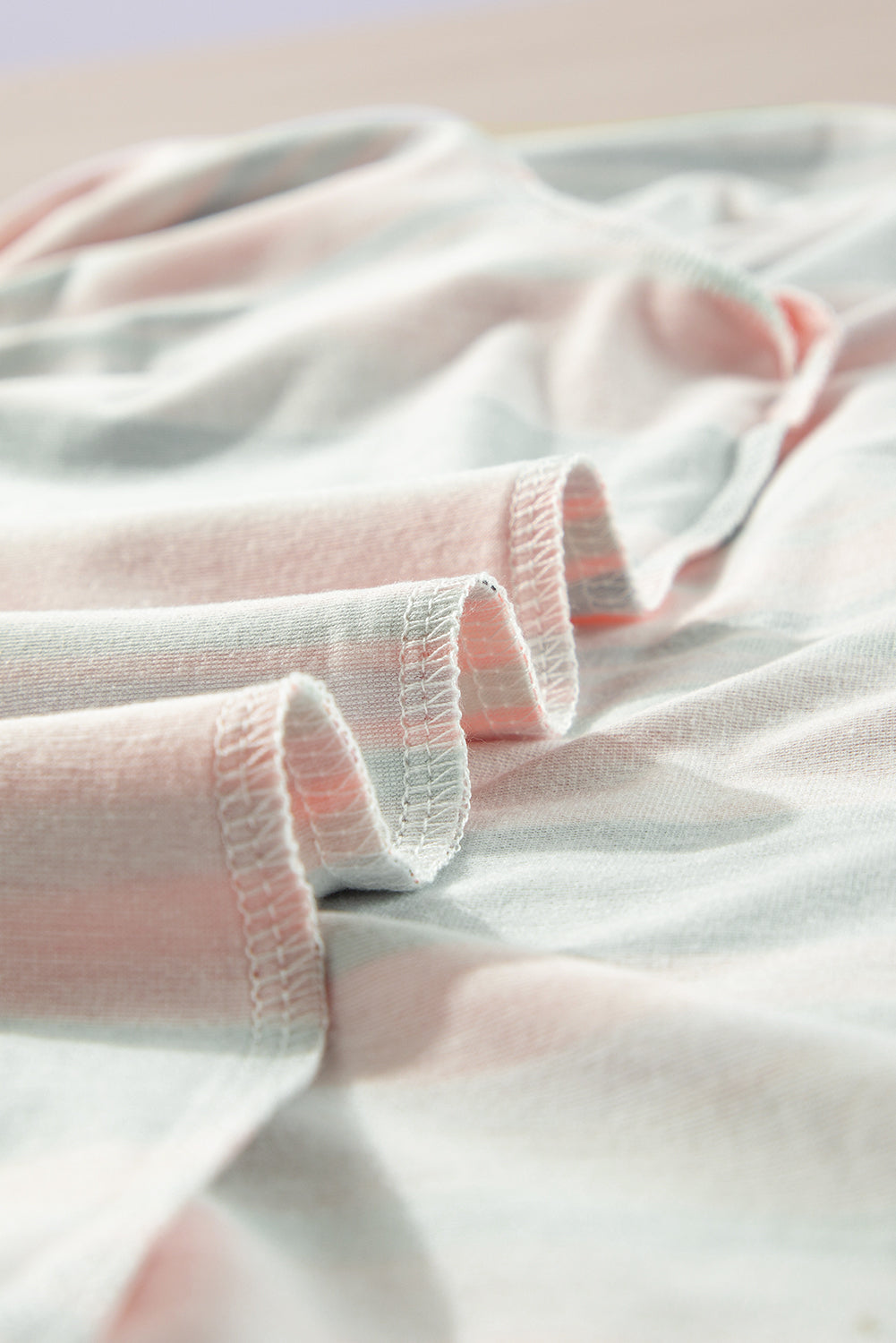 Pink Multicolor Stripes Crew Neck T Shirt