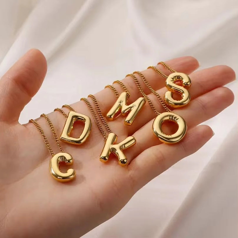Bubble font letter pendant and chain