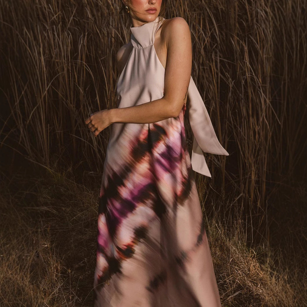 Women's tie-dye halter dress